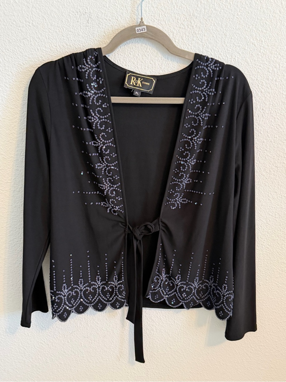 R&K Black Tie-Front Embellished Cardigan
